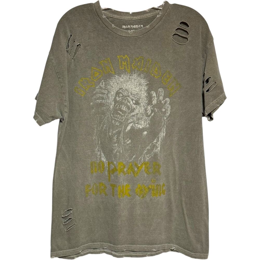 Iron Maiden No Prayer for the Dying Distressed Cut Thrashed T-Shirt Medium